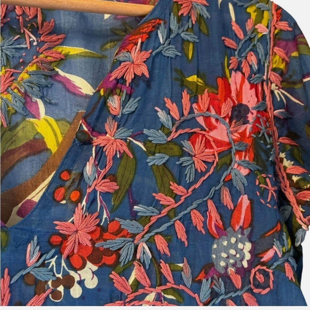 RAJ Embroidered Boho Tunic Dress Swim Cover Up M Unique Floral/Bird Print Hippie - Picture 4 of 10
